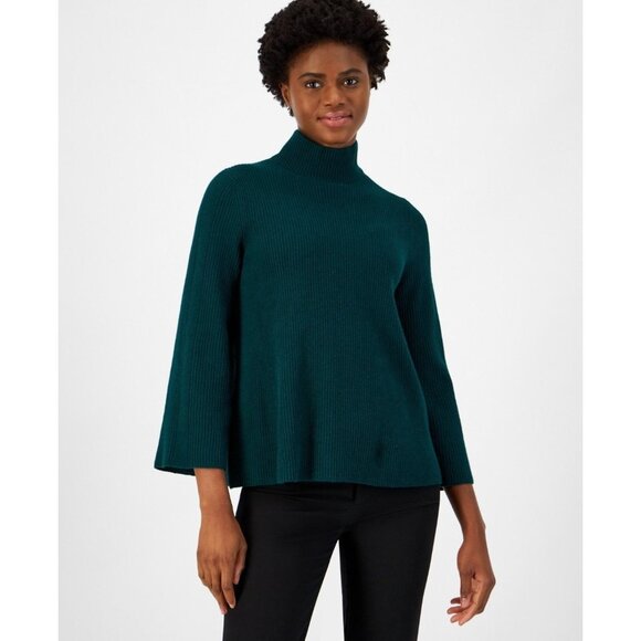 Anne Klein Women Bell Sleeve Mock Neck Pullover Sweater Pine Forest Size XXS NWT - Picture 1 of 3